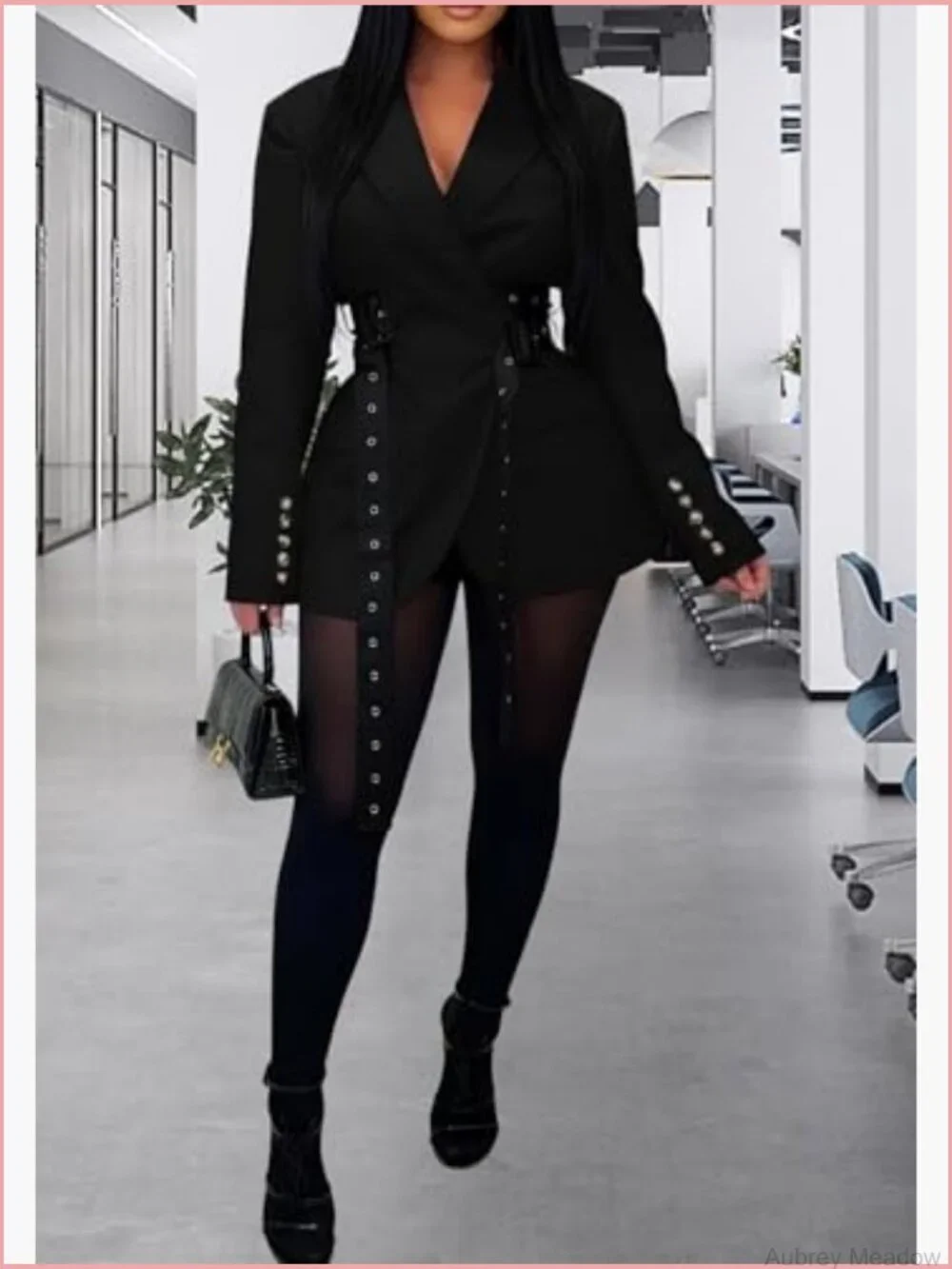 Casual Lapel Neck Blazer Long Sleeve Open Front Suit Jacket with Belt